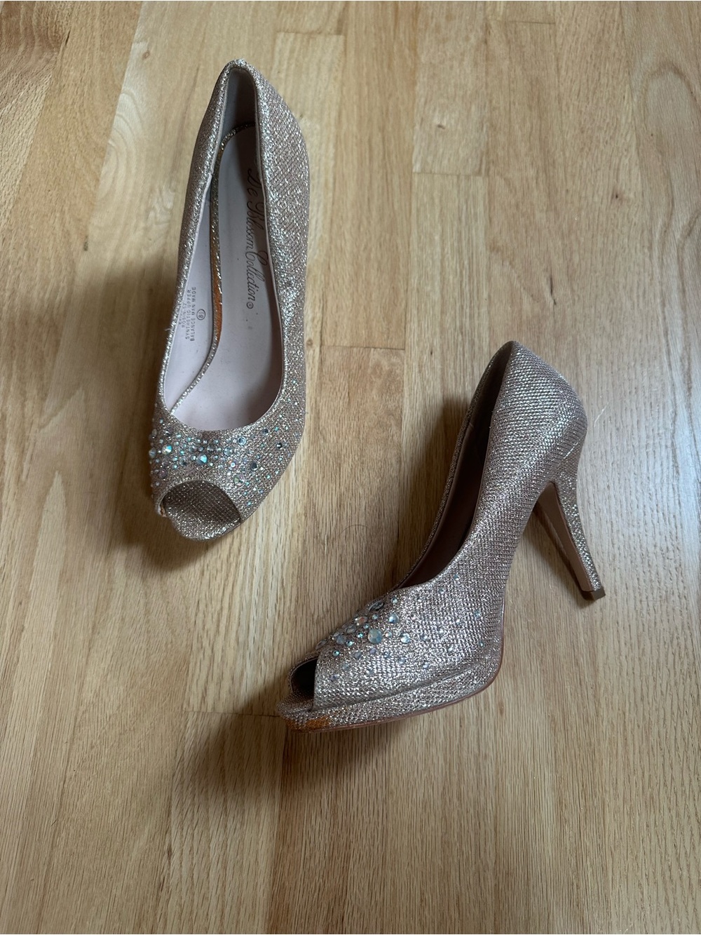 Women's Glitter Peep-Toe High Heels in Rose Gold